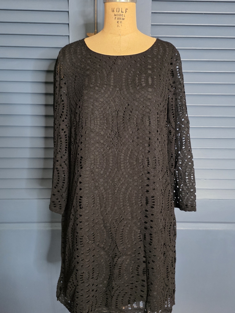 J. Crew Black Crochet Long-Sleeve Shift Dress